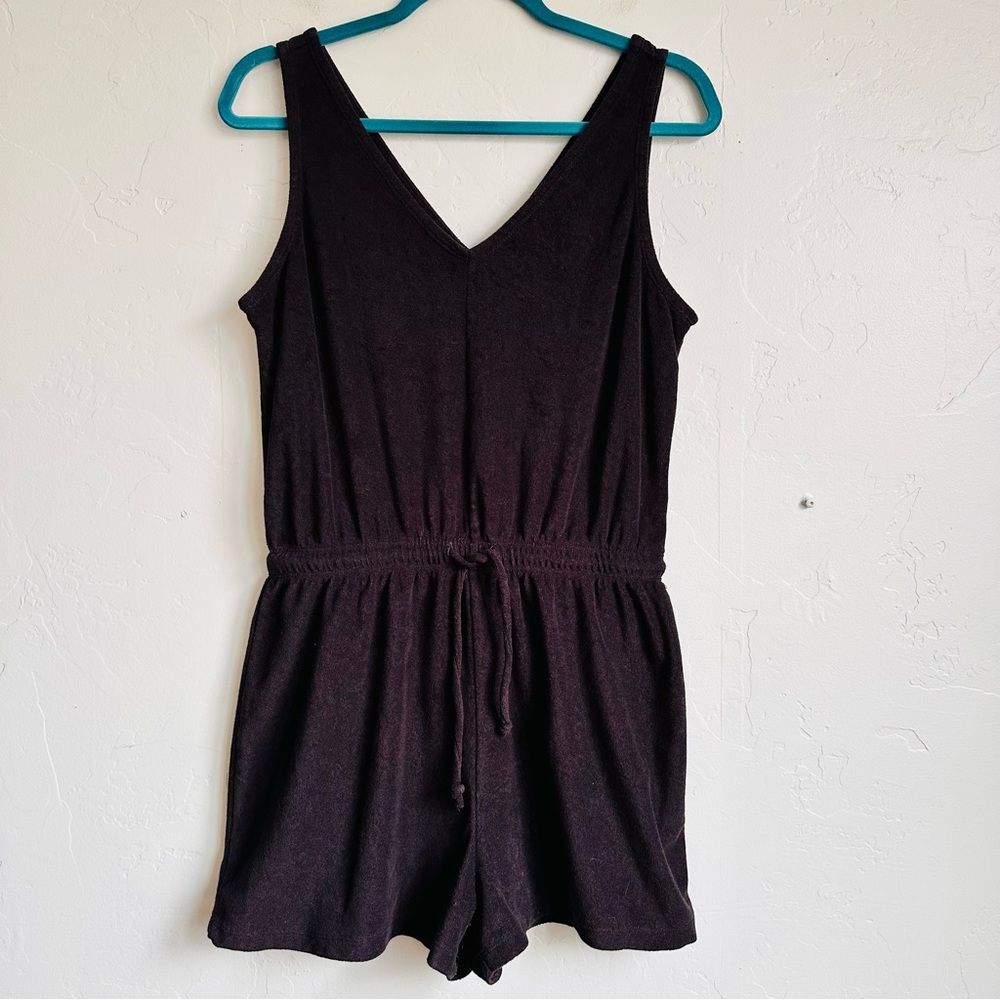 Old Navy Women Black Terry Romper Shorts M EUC Beach Cover Up Resort Vacation